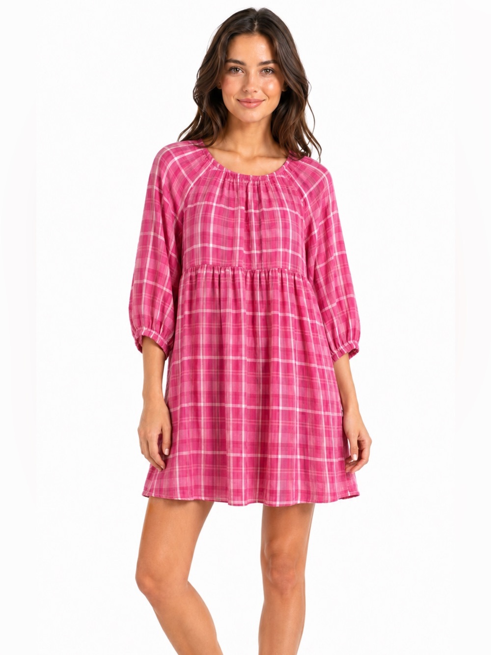 Madewell Pink Plaid Babydoll Mini Dress Medium Long Sleeve Lined Cottagecore